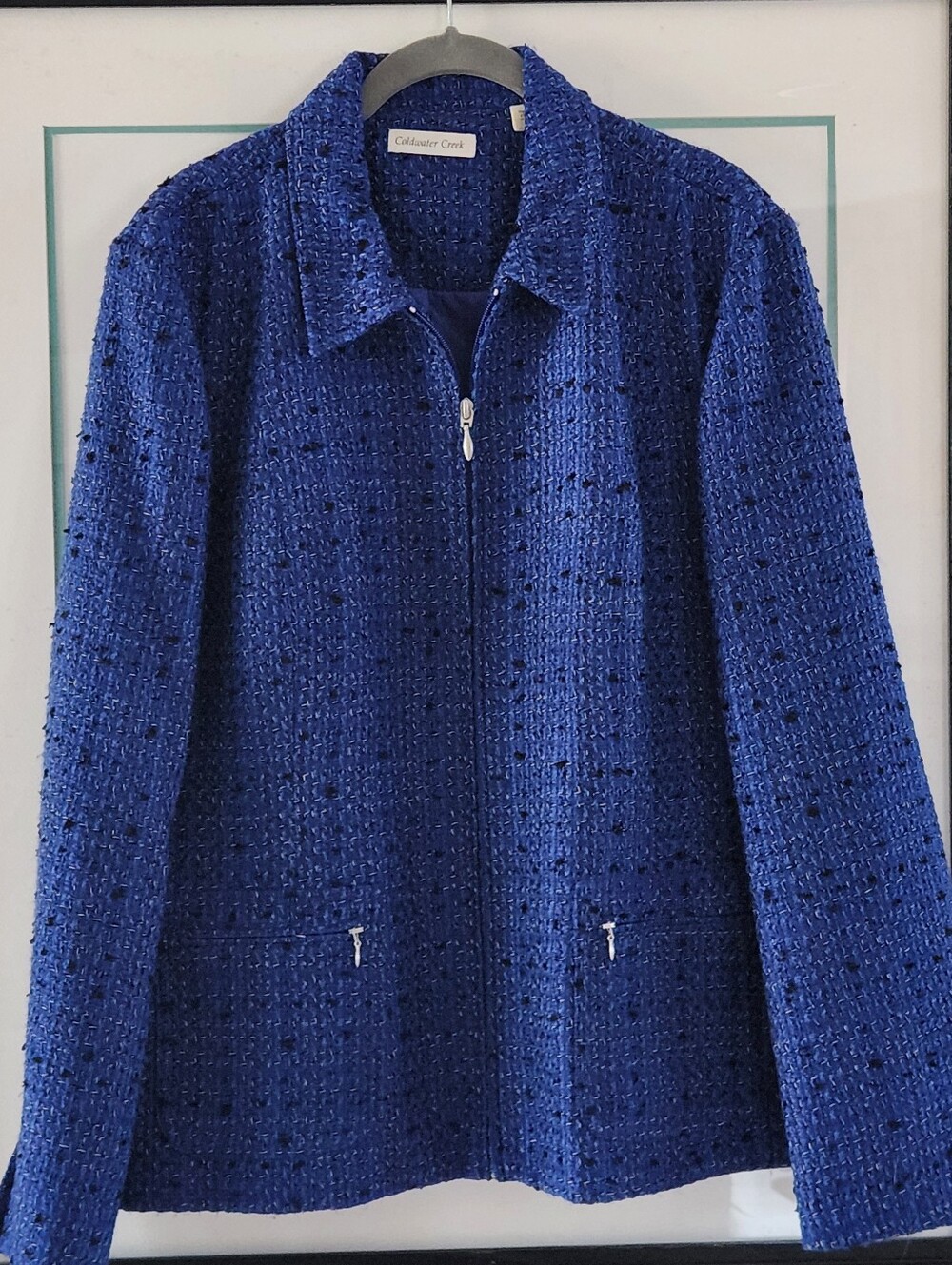Coldwater Creek Women's Blue & Purple Tweed Blazer Suit Jacket Zip Up Size 16